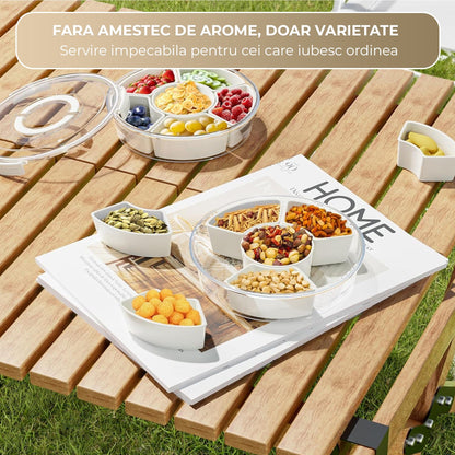 Cutie Alimentara Rotunda Mare 6 Compartimente, Model Rotativ, Bej