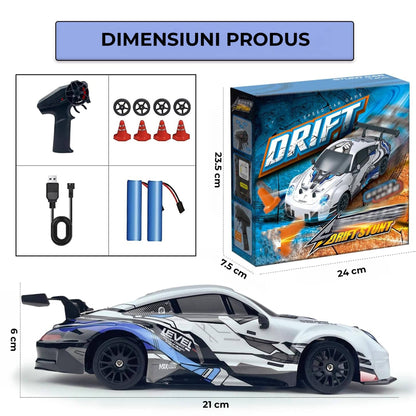 Masina RC cu Telecomanda Timebox, Drift Car 1:24, 4WD, 20km/h, LED-uri, Gri