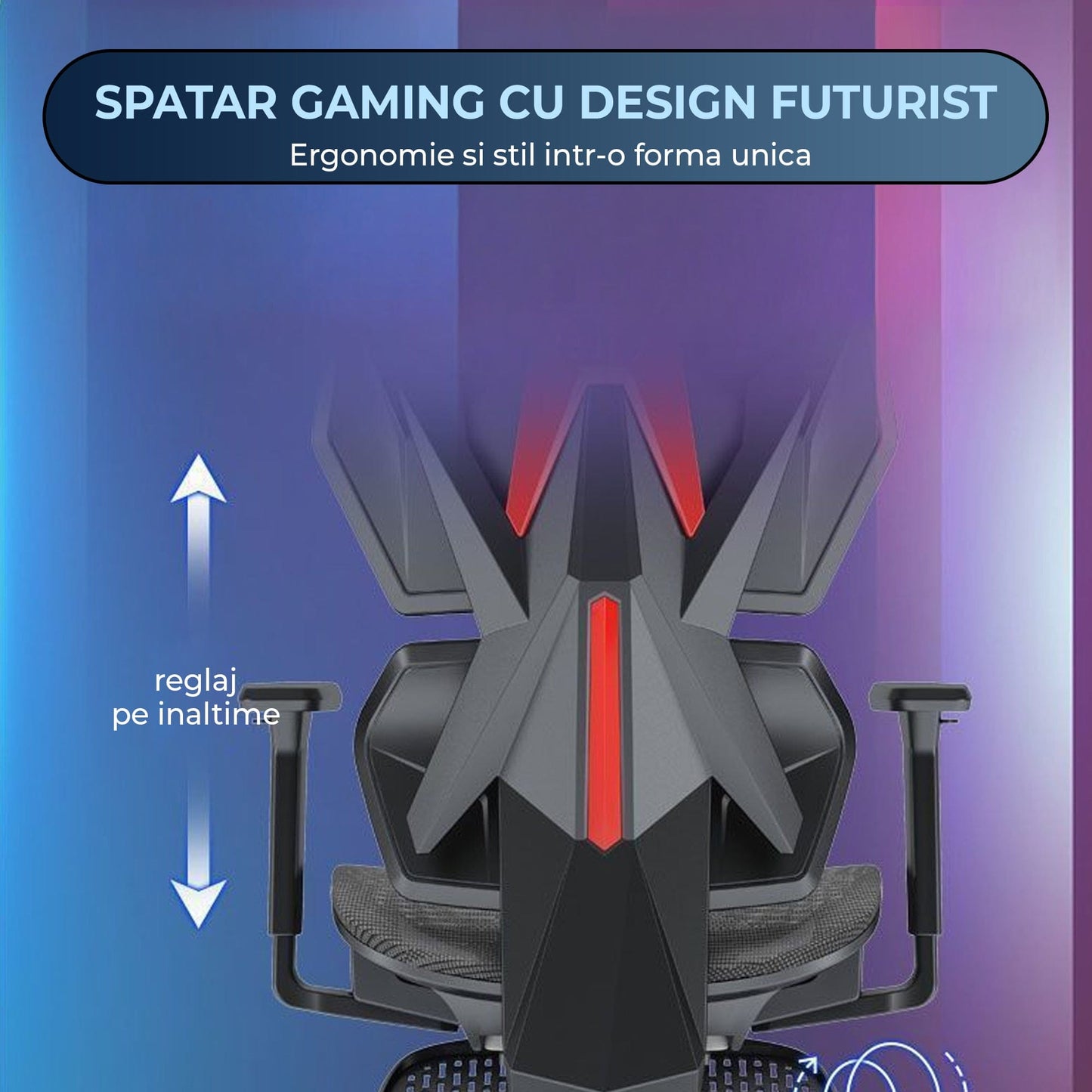 Scaun Gaming Ergonomic Reclinabil cu Plasa Respirabila, Cilindru Clasa 4, Negru
