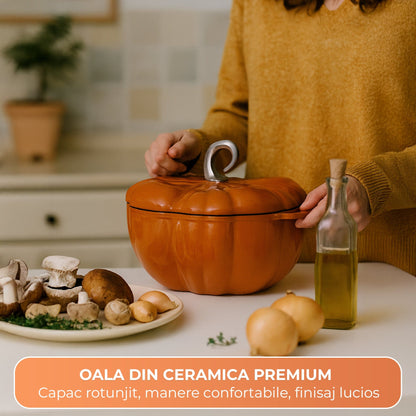 Oala Dovleac Emailata Timebox, 25 Cm, Capac Inclus, Capacitate 3.7L, Portocaliu