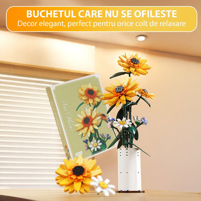 Set Constructie Floarea Soarelui Timebox, 821 Piese ABS, Ornament, Galben
