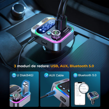 Modulator FM Auto Bluetooth 5 Timebox, Microfoane Duale, Negru