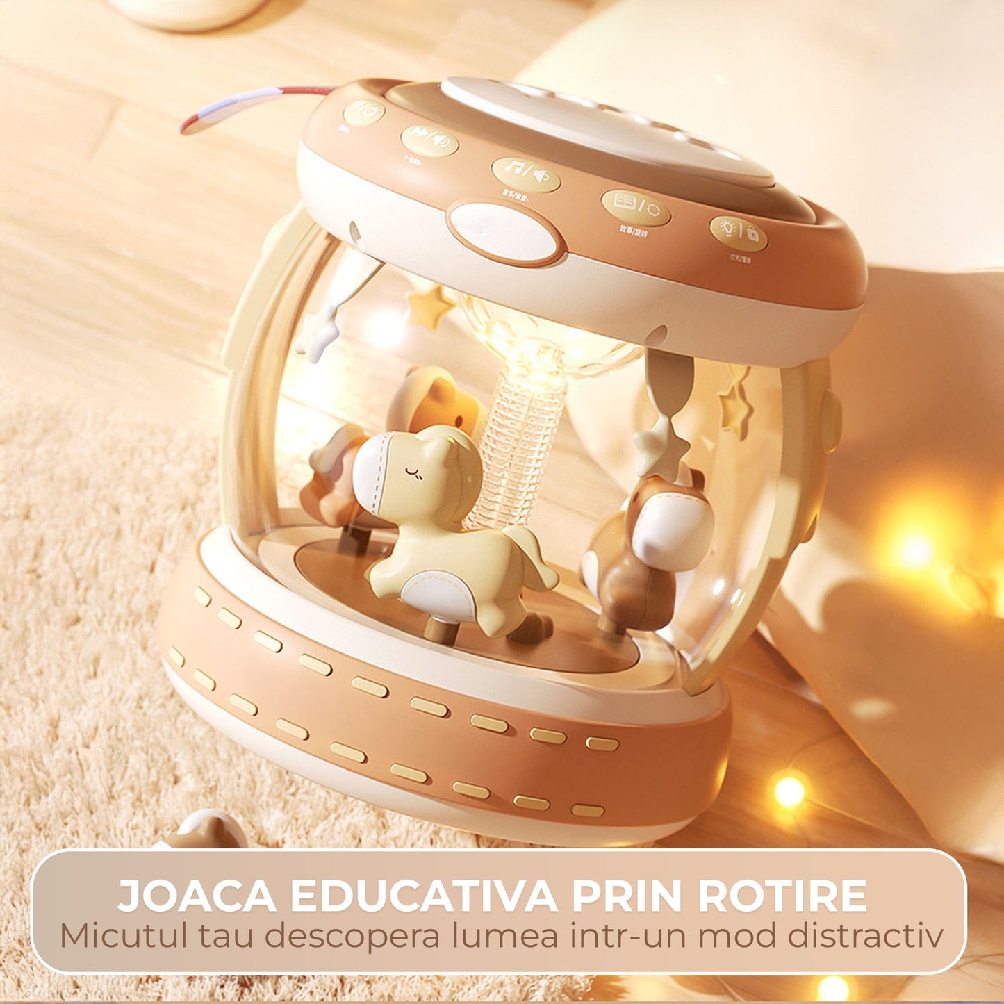 Boxa interactiva pentru bebelusi 0, 1 ani, Functie de hand drum si microfon, Bej