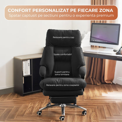 Scaun Office Executiv din Piele Naturala, 360°, Negru