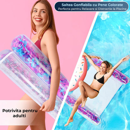 Colac Transparent cu Plasa si Pene pentru Piscina, Lac sau Mare, Roz