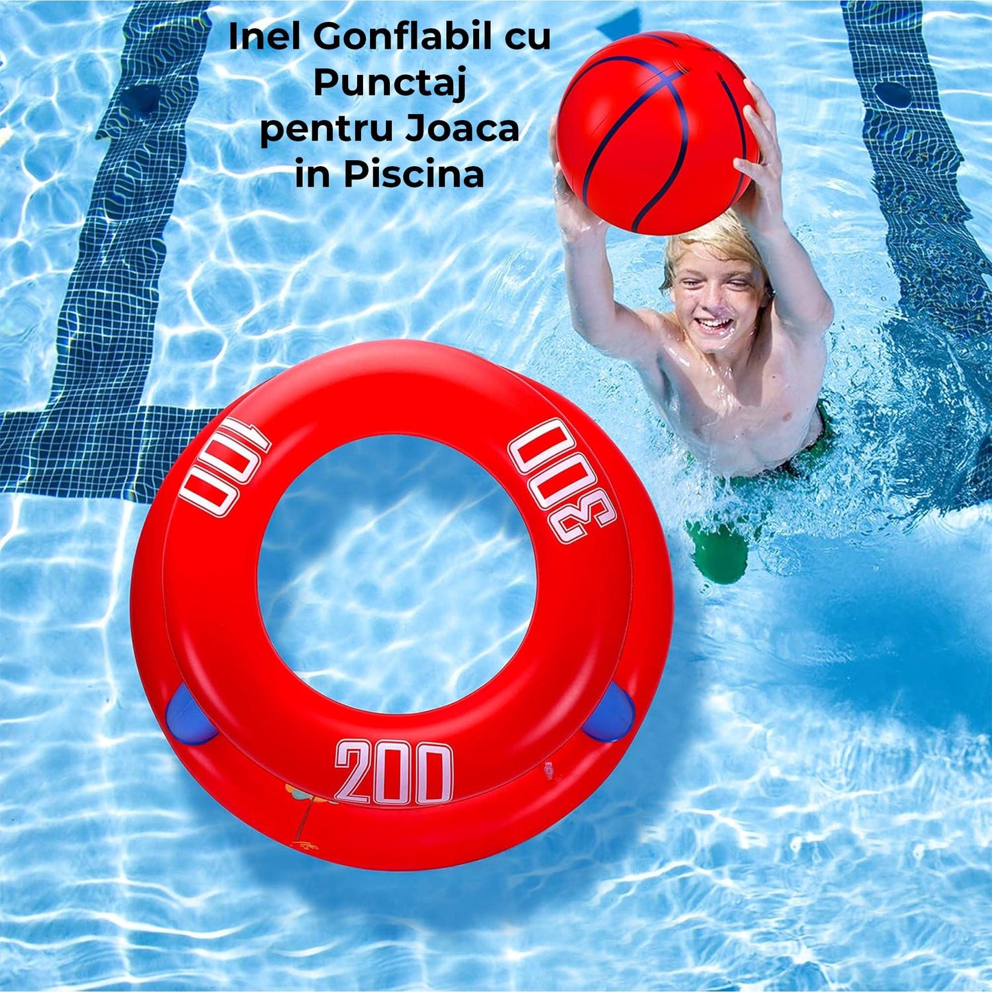 Set 3 in 1 Jocuri Gonflabile pentru Piscina, Cos Baschet Plutitor