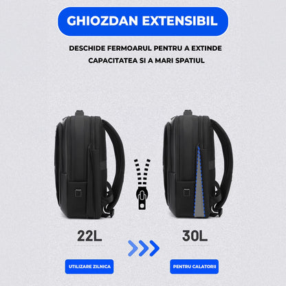 Ghiozdan Timebox, Extensibil, Waterproof, pana la 16 inch, Negru