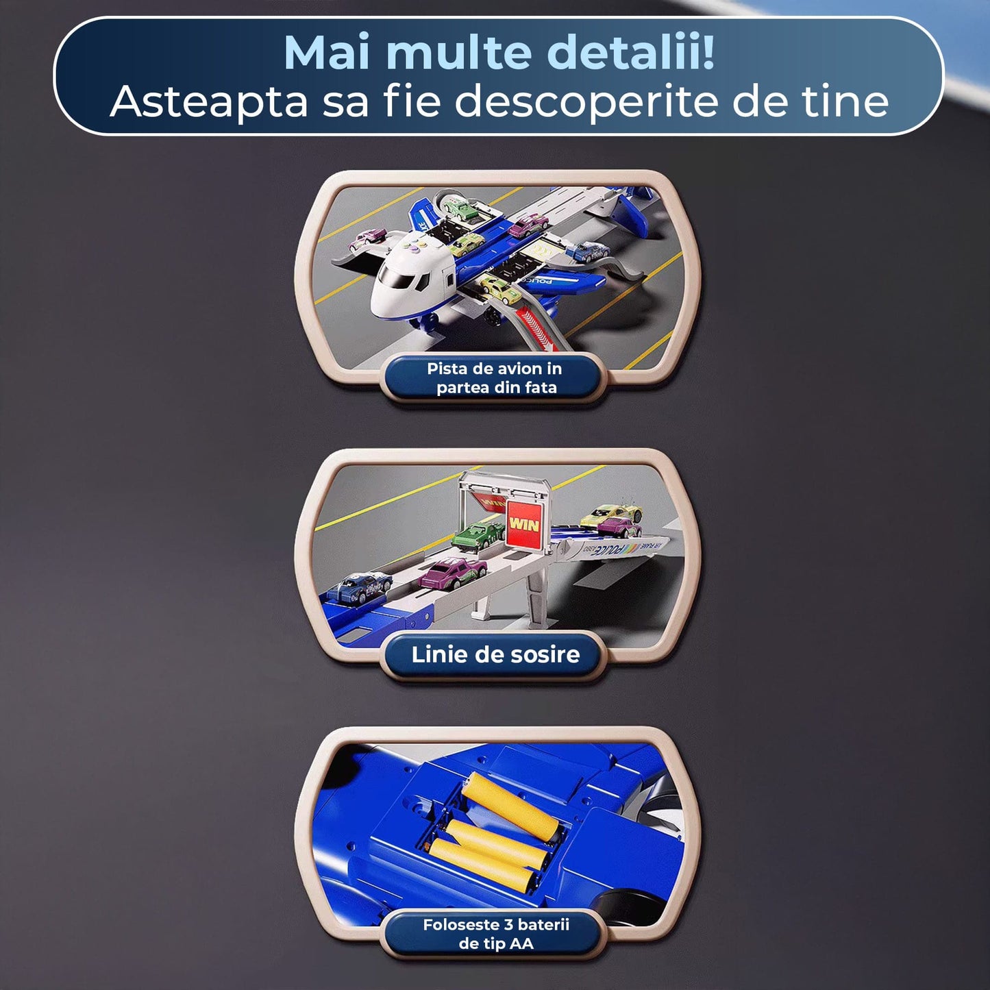 Set Jucarie Avion Transportator cu Masinute pentru copii, Albastru