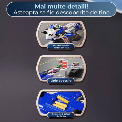 Set Jucarie Avion Transportator cu Masinute pentru copii, Albastru
