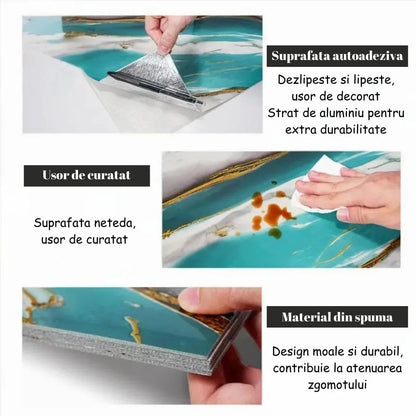 Set 6 panouri decorative autoadezive cu folie de aluminiu, efect marmura,  suprafata acoperita 1.08 m², Naimeed D7106, 60x30 cm, Gri
