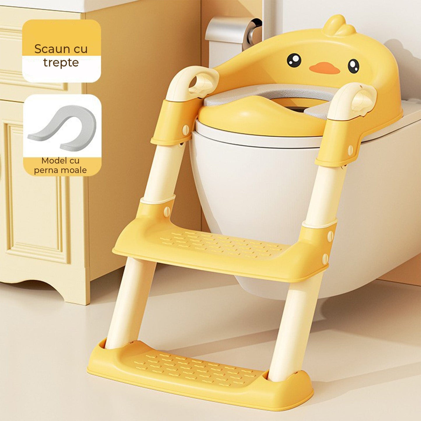 Reductor WC cu Treapta pentru Copii, Pliabil, Galben