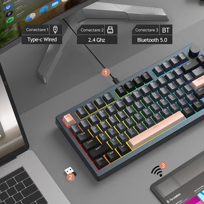 Tastatura Mecanica Wireless 75% Timebox, Hot-Swap, Gasket, Negru