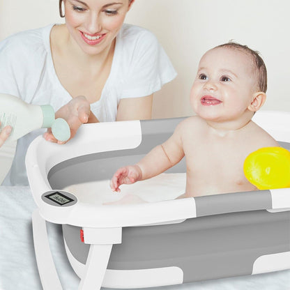 Cadita Bebe Pliabila cu Pernuta Moale si Termometru, Alb