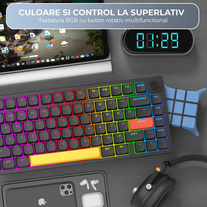 Tastatura Mecanica Ultra-Slim Wireless 75% Timebox, RGB, Low-Profile
