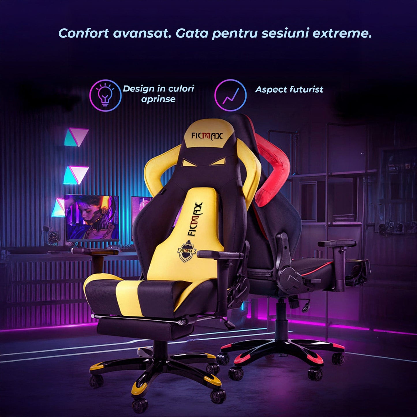 Scaun Gaming Ergonomic, 360°, Galben