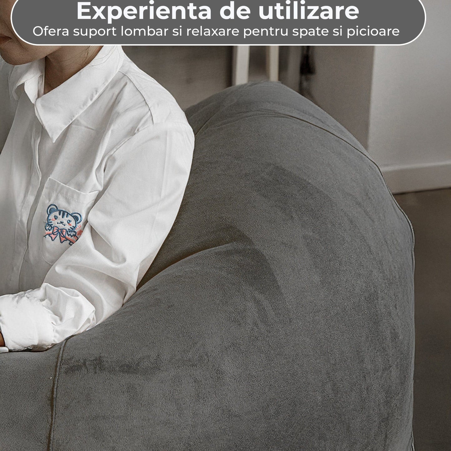 Fotoliu Puf Bean Bag din stofa, Multifunctional pentru living, Gri