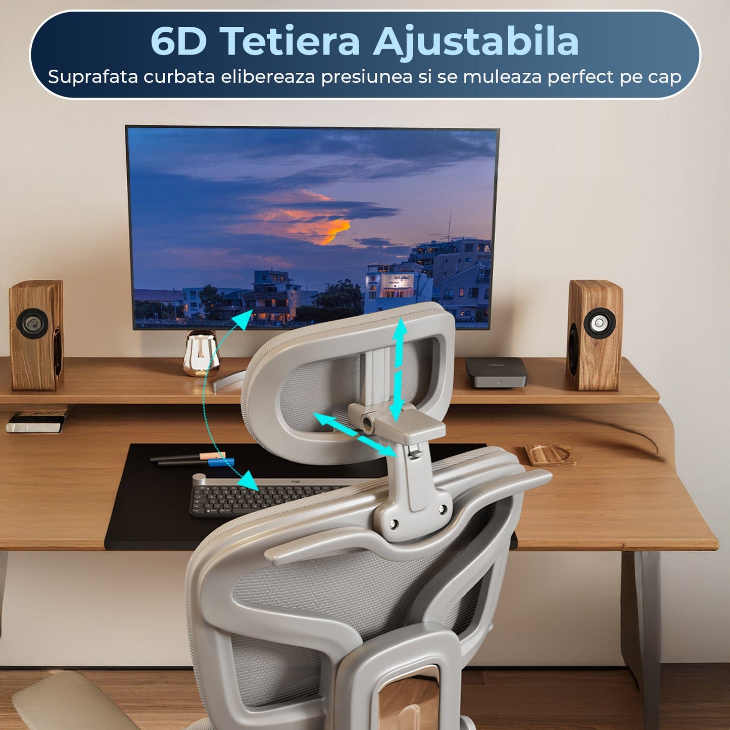 Scaun Ergonomic cu Suport Lombar, 360°, Gaming sau Studiu, Gri