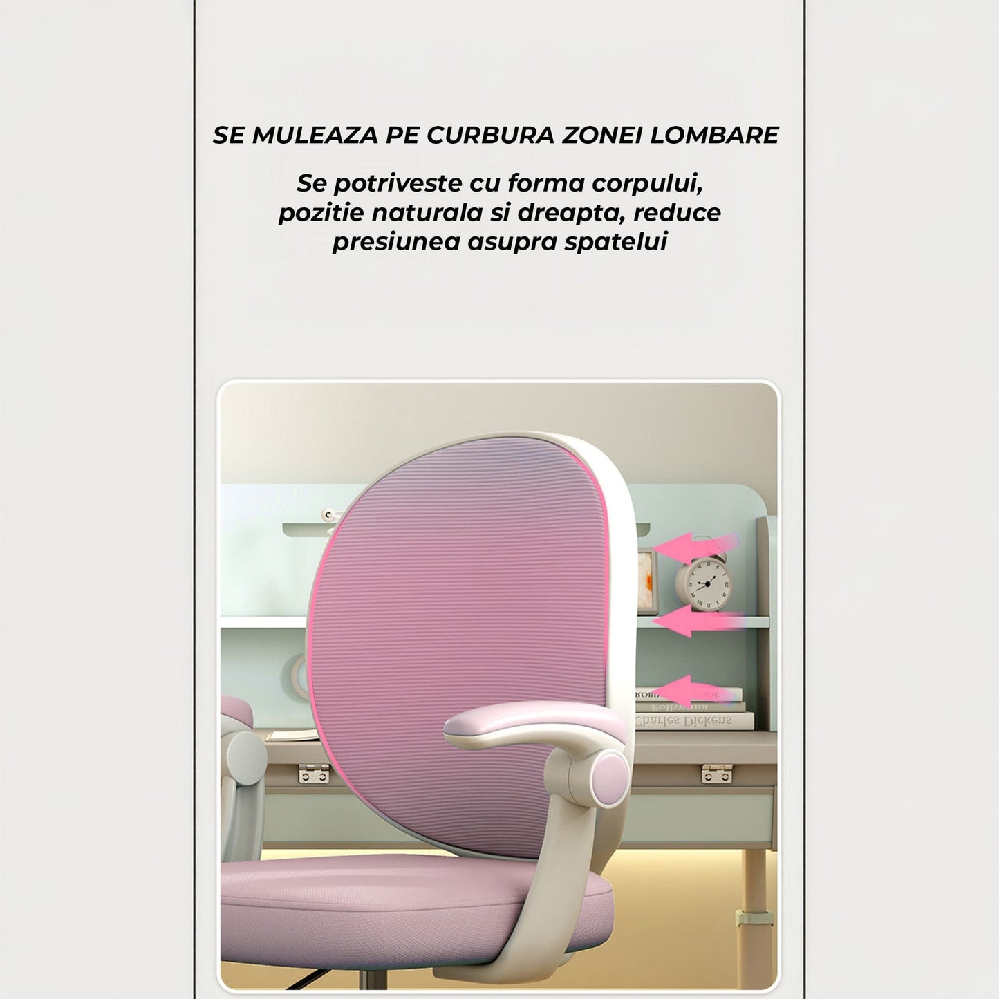 Scaun Reglabil pentru Copii, Model Ergonomic cu Spatar Confortabil, Roz