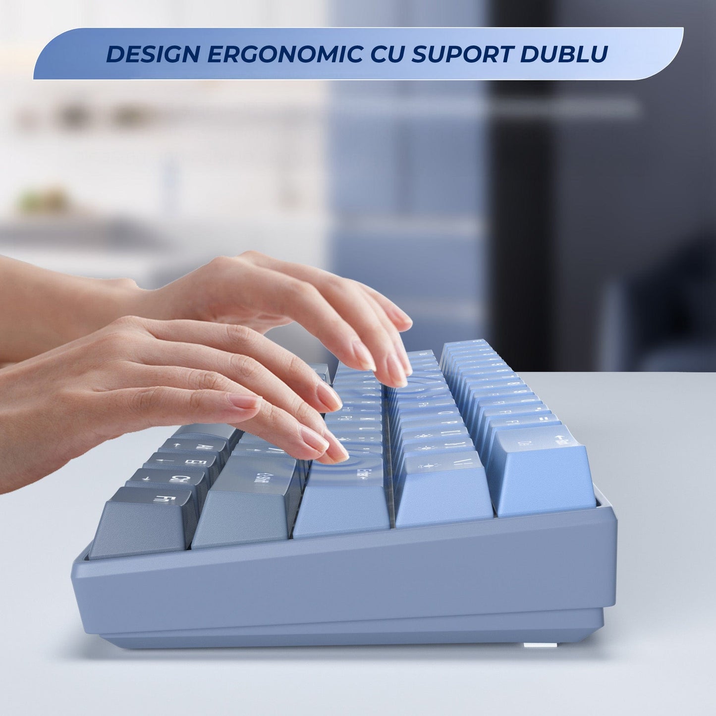 Tastatura Mecanica Timebox, 61 Taste, Keycaps PBT, Switch-uri Precise, Albastru