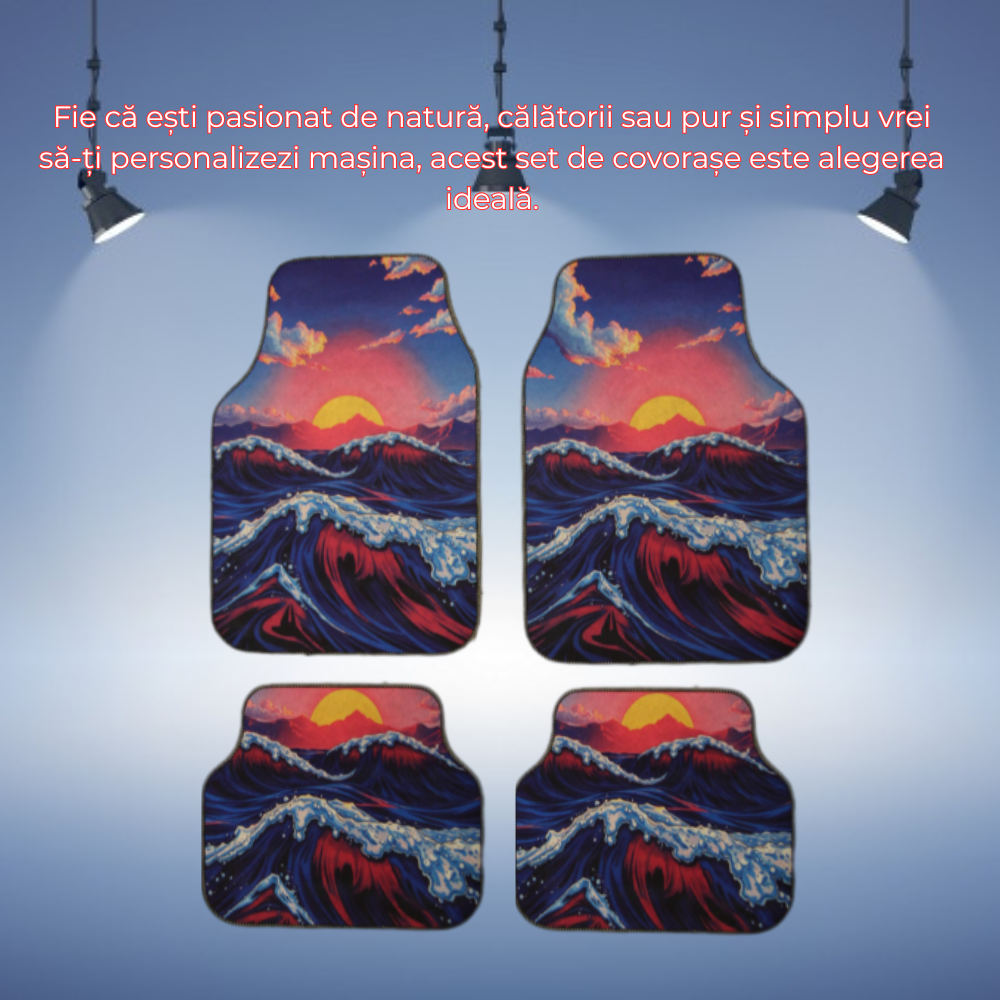 Set covorase auto universale – Design Marin cu Valuri si Apus – 4 Bucati
