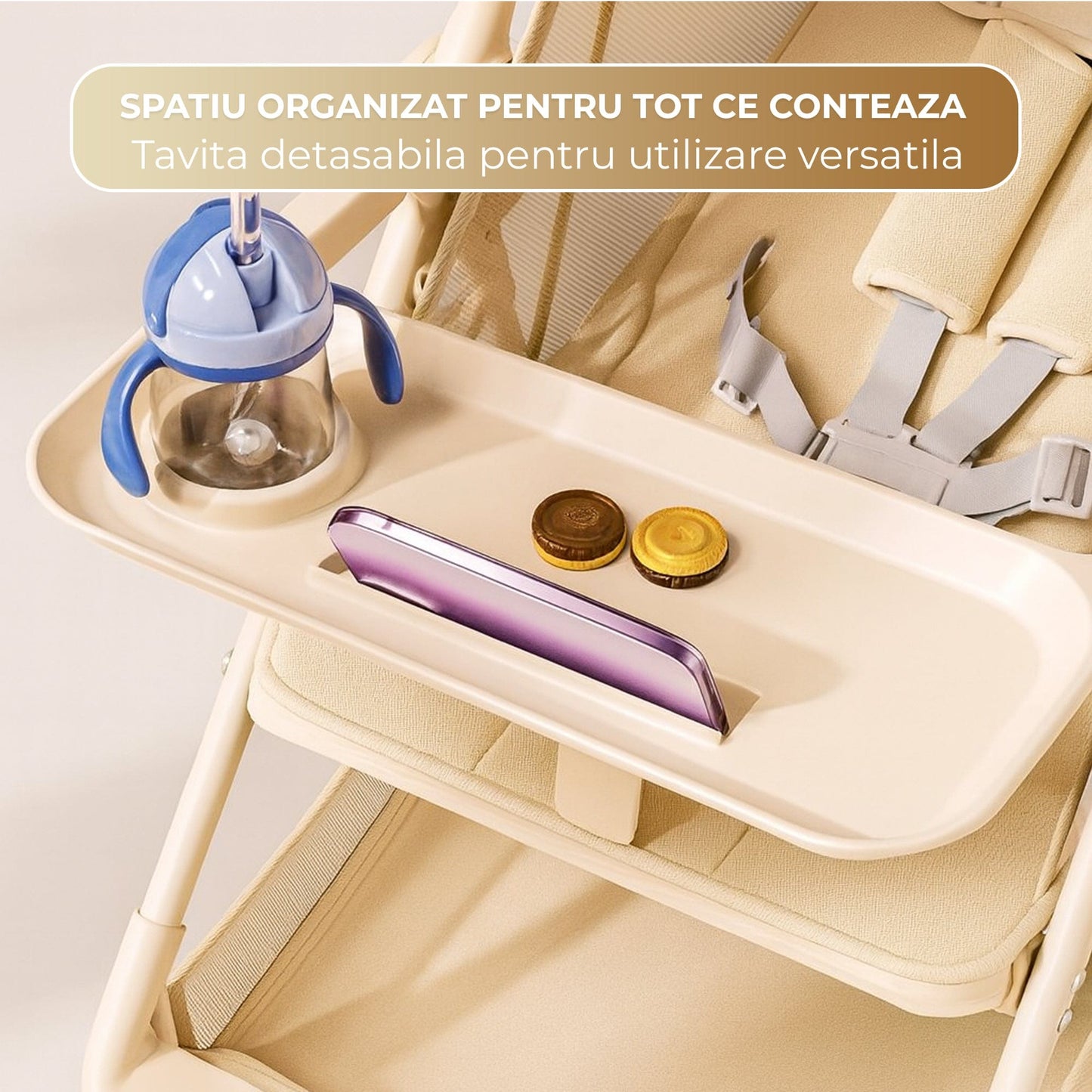Carucior bebe pliabil, 4 roti 360°, Copertina solara, Bej