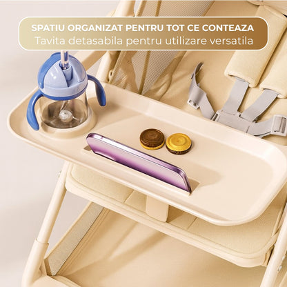 Carucior bebe pliabil, 4 roti 360°, Copertina solara, Bej