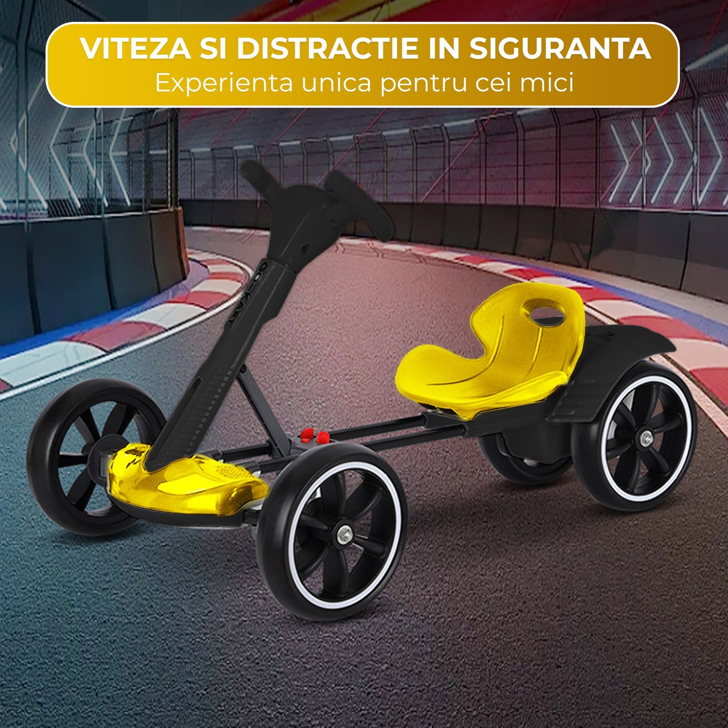 Kart electric copii, 4 roti, Pliabil si usor de montat, Scaun ergonomic, Galben