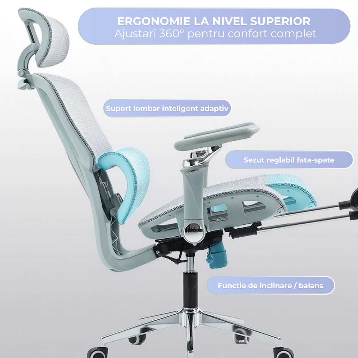 Scaun birou ergonomic Timebox, 360°, 9D armrest, 8D tetiera, Gri