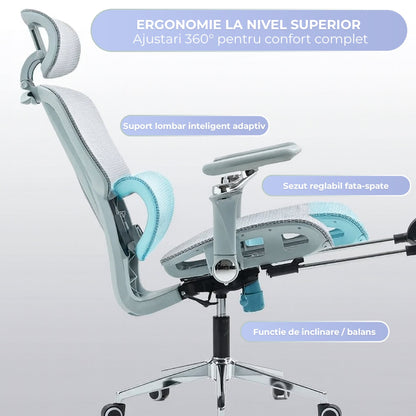 Scaun birou ergonomic Timebox, 360°, 9D armrest, 8D tetiera, Gri