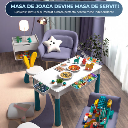 Masa Multifunctionala cu Piese Compatibile Lego Duplo, Set 61x41cm cu 442 Piese