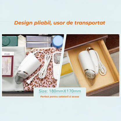 Steamer de Haine Portabil cu Aburi, 1000W, Compact si Pliabil, Alb