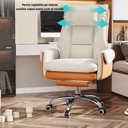 Scaun Birou Timebox, 90°, cu Suport pentru Picioare, Piele Ecologica, 135°, Bej