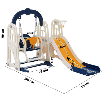 Set de Joaca 3 in 1 pentru Copii, Tobogan, Leagan si Cos de Baschet, Galben