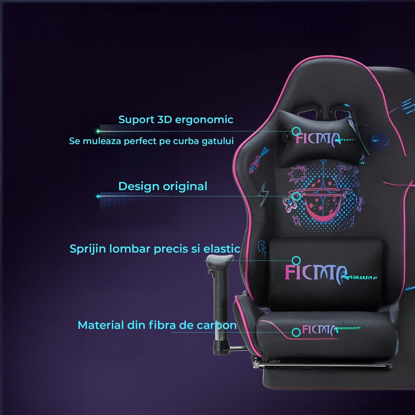 Scaun Gaming Timebox, 160°, Tetiera si Perna Lombara, Roz