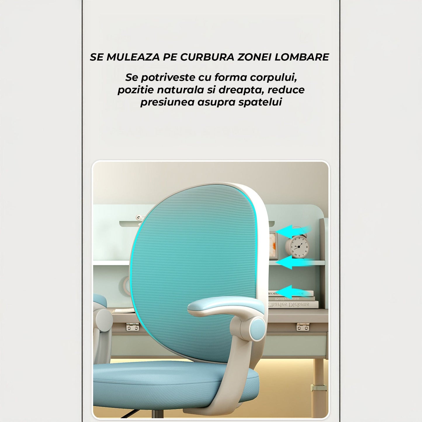 Scaun Reglabil pentru Copii, Model Ergonomic cu Spatar Confortabil, Albastru