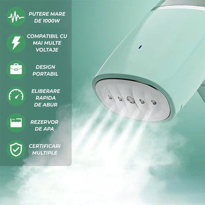 Steamer de Haine Portabil, 1000W, Compact si Pliabil, Verde