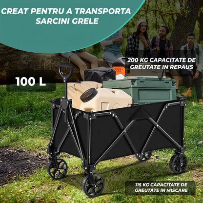 Carucior Pliabil de Transport cu Roti Detasabile, Capacitate Mare 115 kg