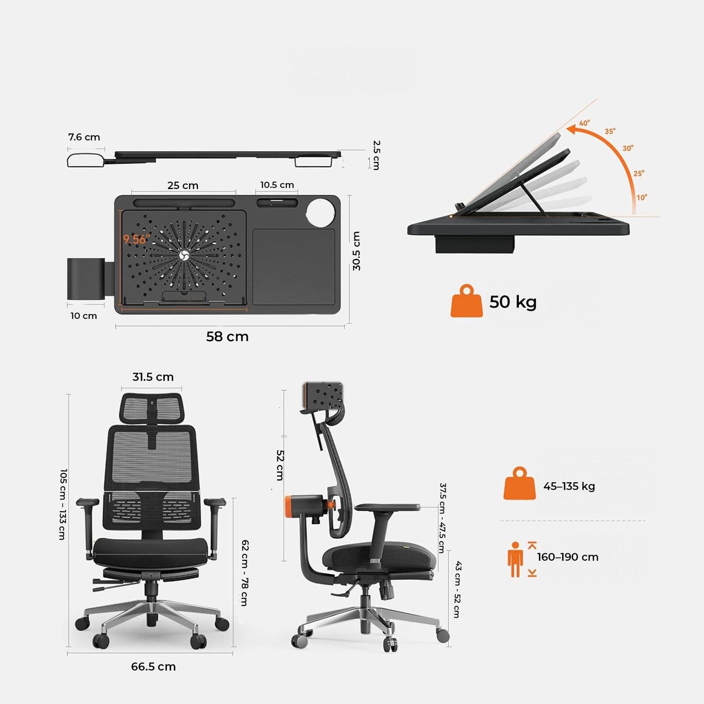 Scaun ergonomic birou 2 in 1, Cotiere 4D, Tetiera auto-follow, Negru