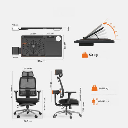 Scaun ergonomic birou 2 in 1, Cotiere 4D, Tetiera auto-follow, Negru