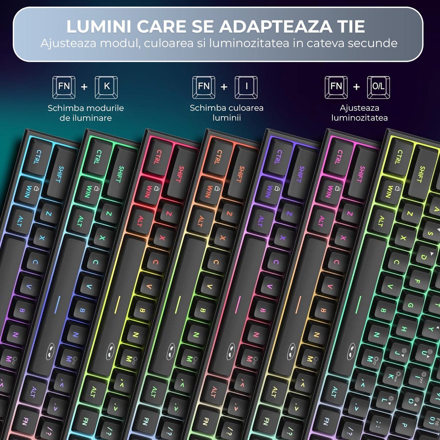 Tastatura Gaming 60% RGB TS91 Timebox, Compacta PC Laptop, Waterproof, Negru