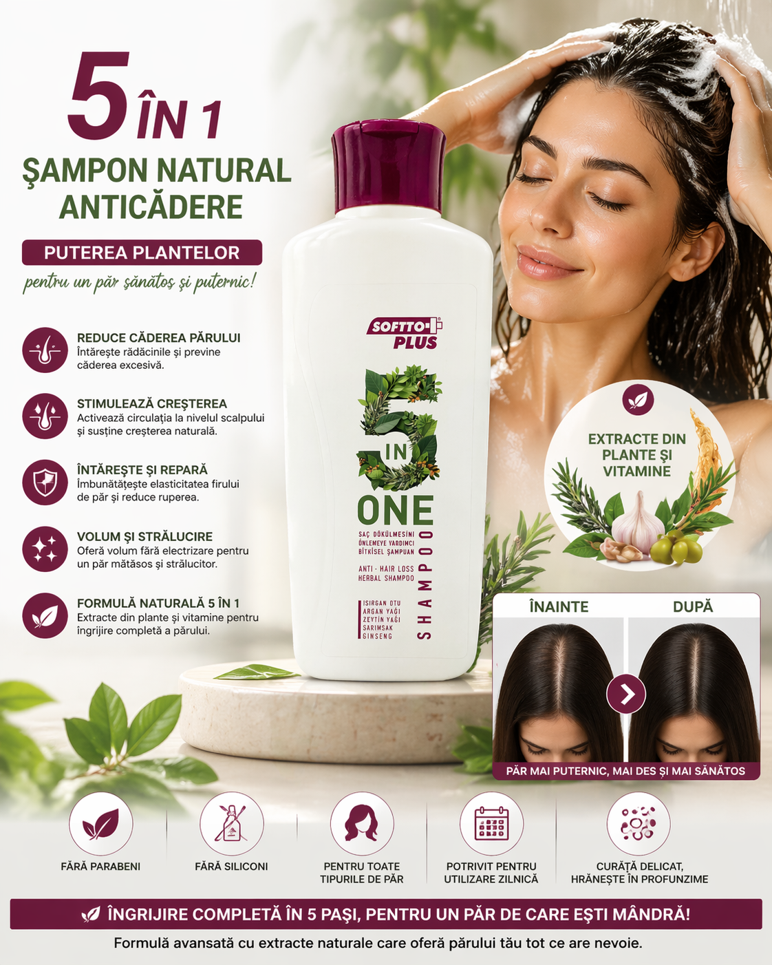 Șampon Natural 5 în 1 Anticădere