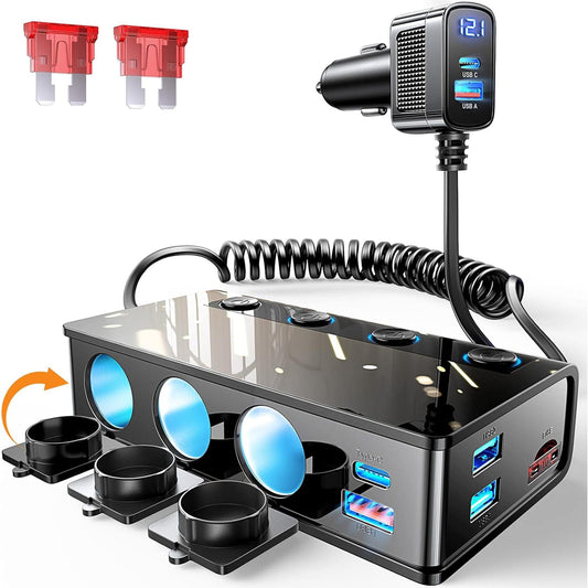 Adaptor pentru bricheta auto Timebox, 9 in 1, 3 x soclu auto, Negru