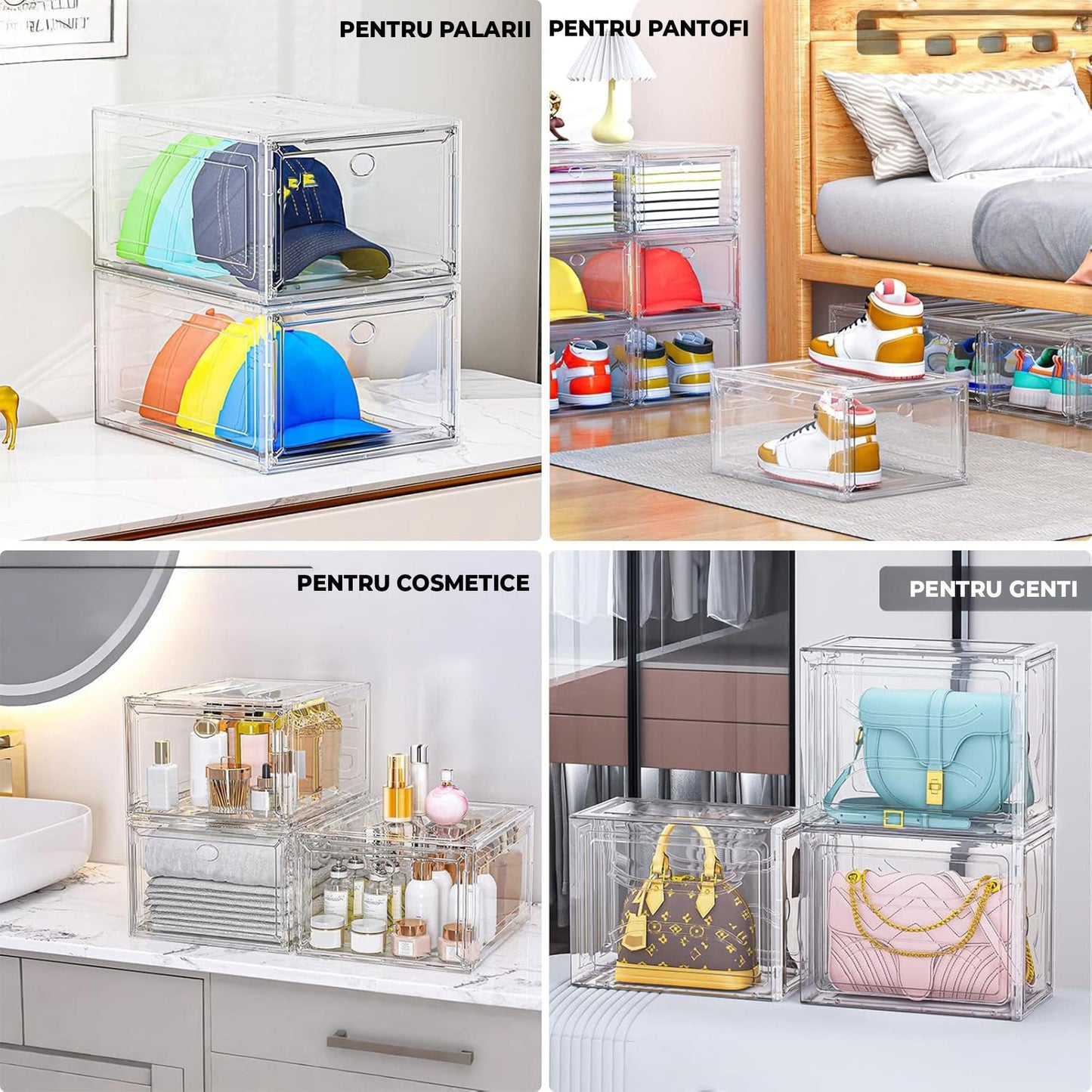 Set 6 Cutii Organizatoare de Pantofi din Plastic, Transparent