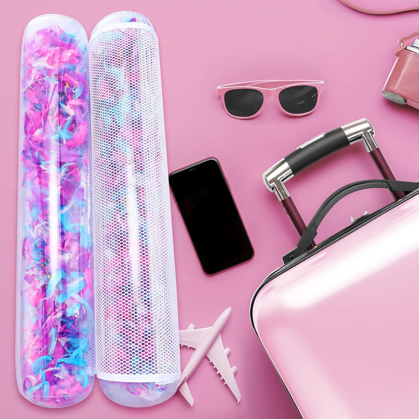 Colac Transparent cu Plasa si Pene pentru Piscina, Lac sau Mare, Roz