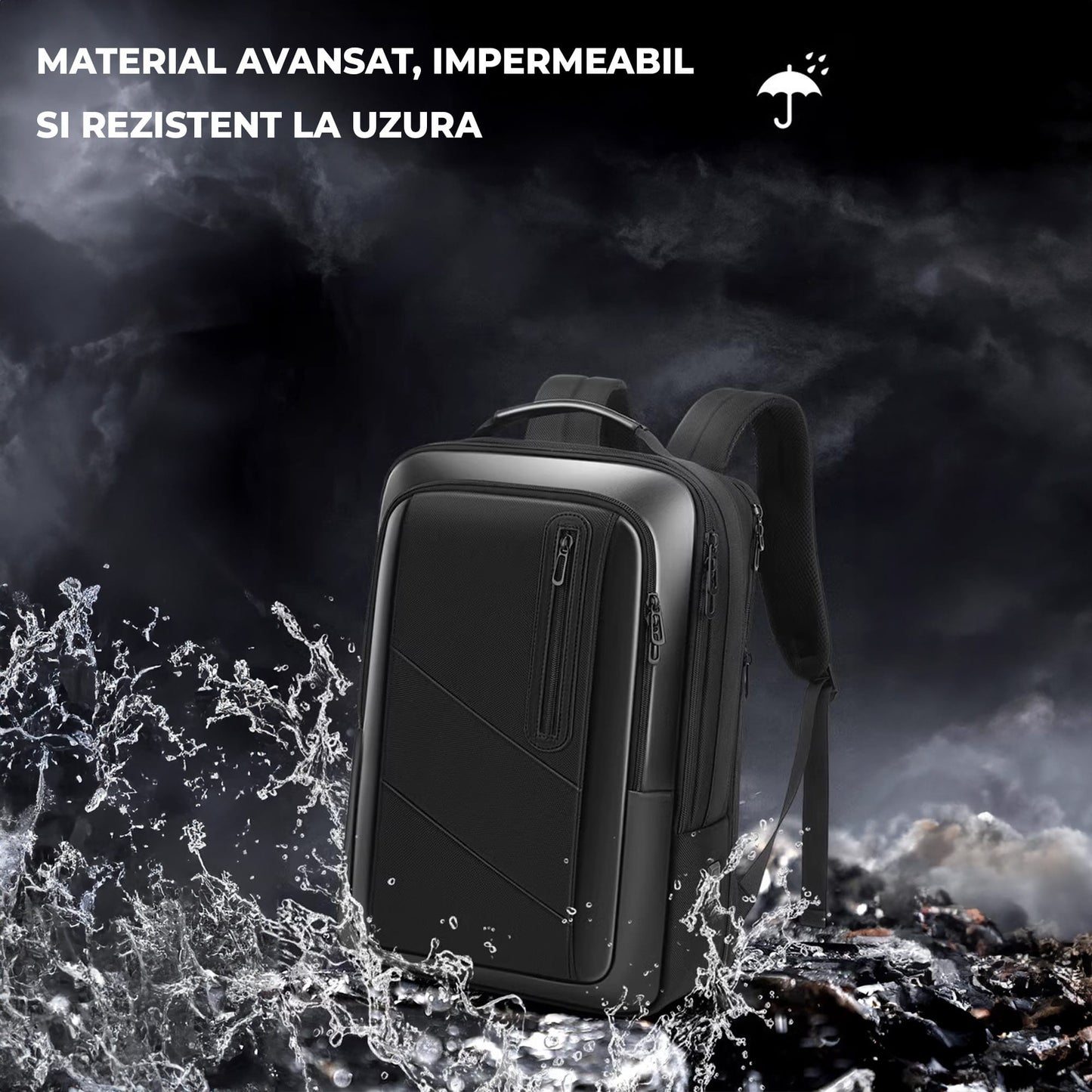 Ghiozdan Timebox, Extensibil, Waterproof, pana la 16 inch, Negru
