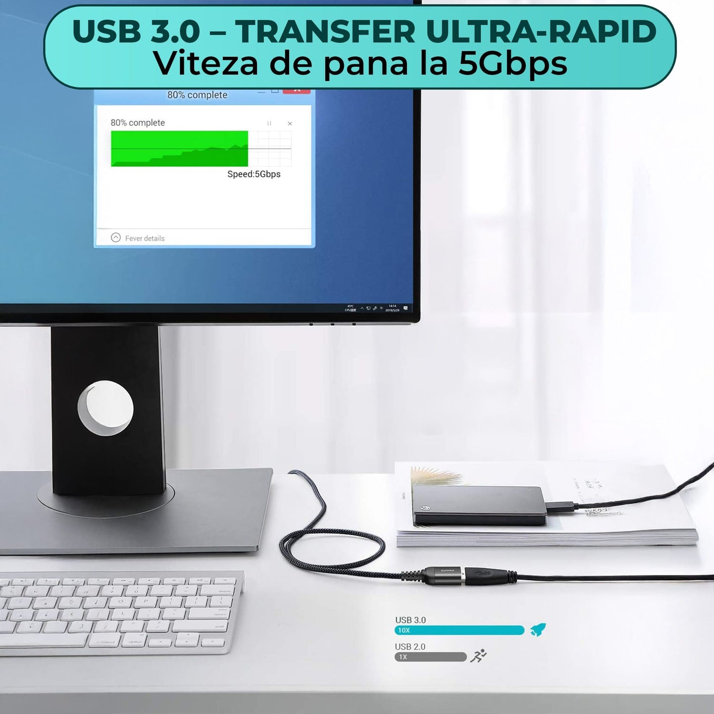 Cablu de date si Incarcare Rapida Timebox, 2m, Prelungire USB 3