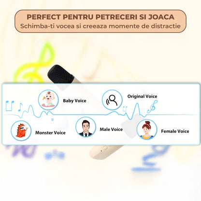 Set Boxa Bluetooth 5, 0 Karaoke Cu 2 Microfoane Wireless, Multi-Functionala, Bej