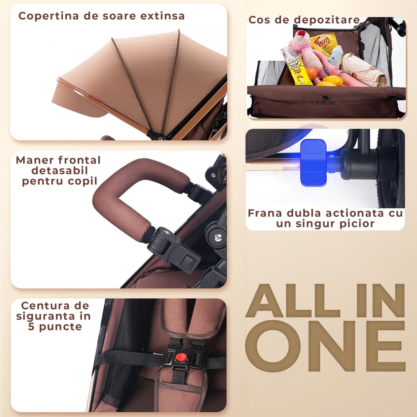Carucior Reversibil pentru Bebelusi 0-3 Ani Timebox, Maro