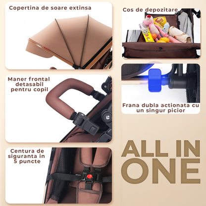 Carucior Reversibil pentru Bebelusi 0-3 Ani Timebox, Maro