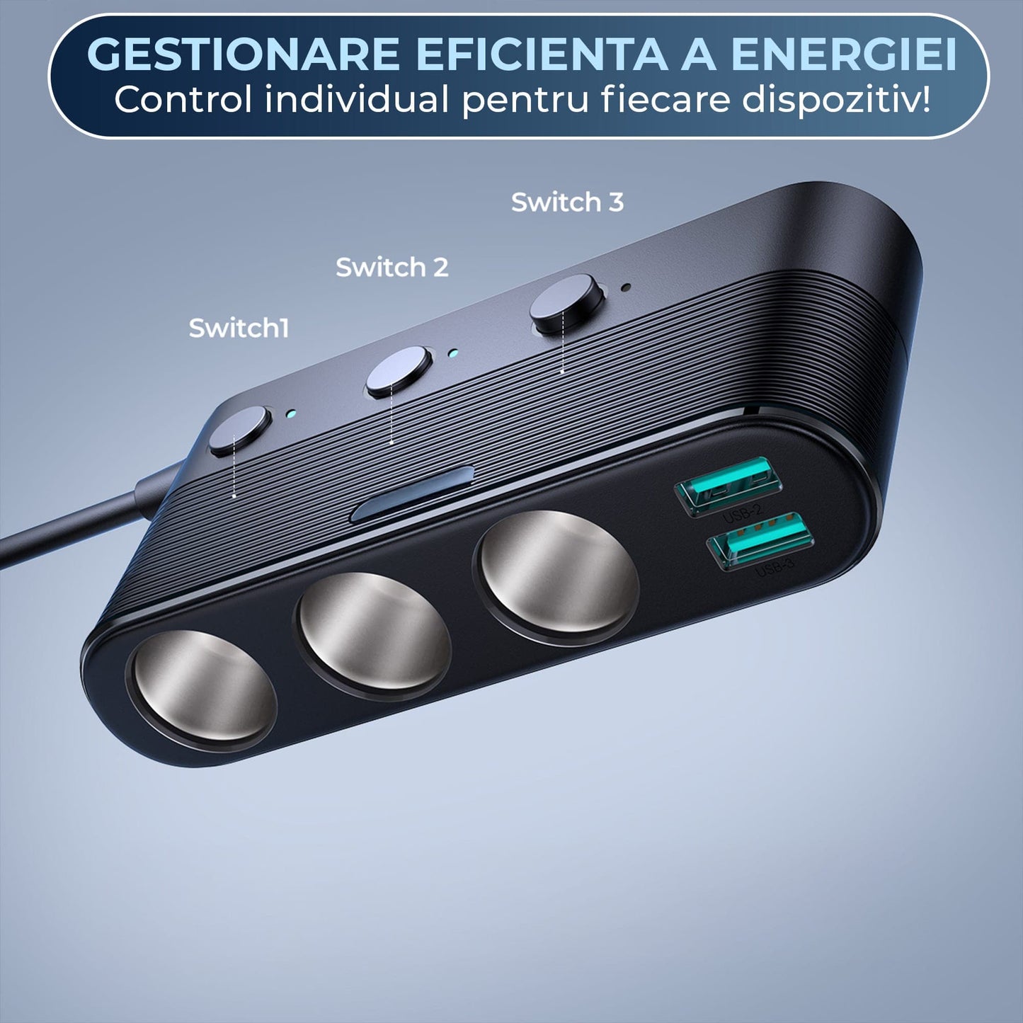 Adaptor priza Timebox, 139W, 3 x USB, 1 X USB-C, 7 in 1, 3x soclu auto, C 3